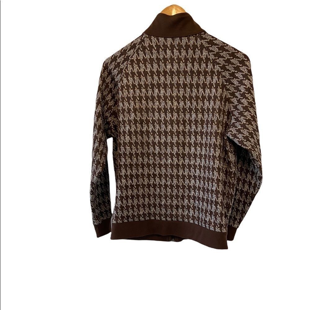 Petite Gingham Metallic Brown Zip Up High Collar Long Sleeve Lounge Sweatshirt - Picture 3 of 8
